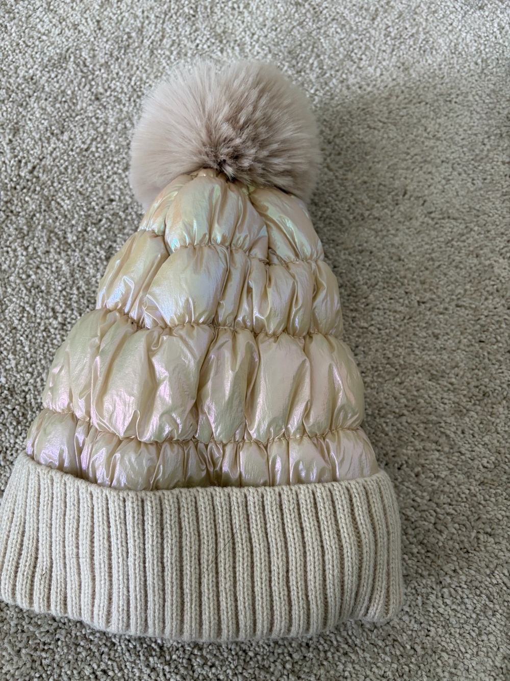 Iridescent Pink Puffer Pom Beanie - Kids Accessories